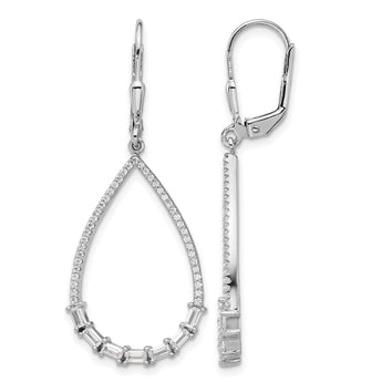 Sterling Shimmer Sterling Silver Rhodium-plated CZ 96 Stone Teardrop Dangle Leverback Earrings - Birthstone Company