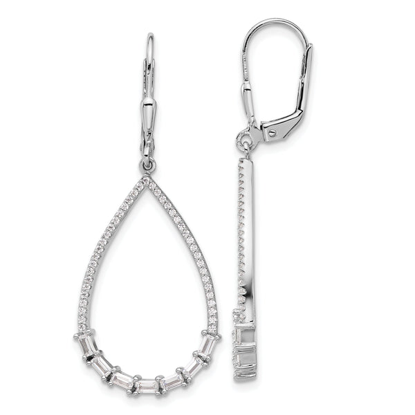 Sterling Shimmer Sterling Silver Rhodium-plated CZ 96 Stone Teardrop Dangle Leverback Earrings