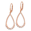 Sterling Shimmer Sterling Silver Rose-tone Flash Rose-gold Plated CZ 96 Stone Teardrop Dangle Leverback Earrings - Birthstone Company