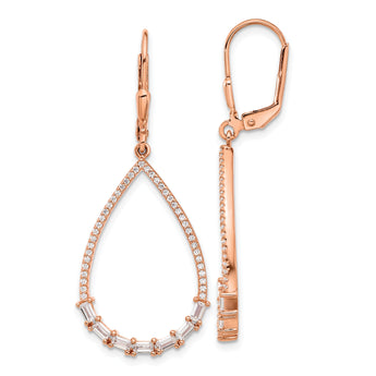 Sterling Shimmer Sterling Silver Rose-tone Flash Rose-gold Plated CZ 96 Stone Teardrop Dangle Leverback Earrings