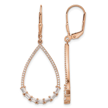 Sterling Shimmer Sterling Silver Rose-tone Flash Rose-gold Plated CZ 96 Stone Teardrop Dangle Leverback Earrings - Birthstone Company