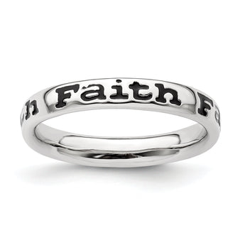 Sterling Silver Stackable Expressions Polished Enameled Faith Ring