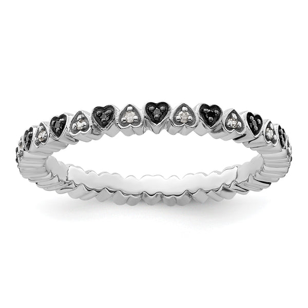 Sterling Silver Stackable Expressions Hearts Black & White Diamond Ring - Birthstone Company
