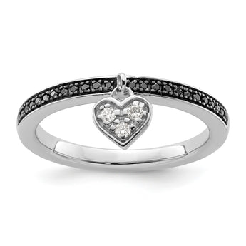 Sterling Silver Stackable Expressions Heart Black & White Diamond Ring - Birthstone Company