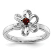 Sterling Silver Stackable Expressions Polished Garnet Flower Ring - Birthstone Company