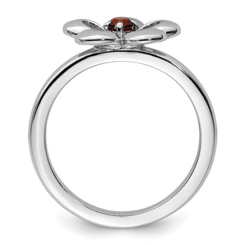 Sterling Silver Stackable Expressions Polished Garnet Flower Ring - Birthstone Company
