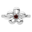 Sterling Silver Stackable Expressions Polished Garnet Flower Ring - Birthstone Company