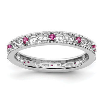Sterling Silver Stackable Expressions Created Ruby Ring - Birthstone Company