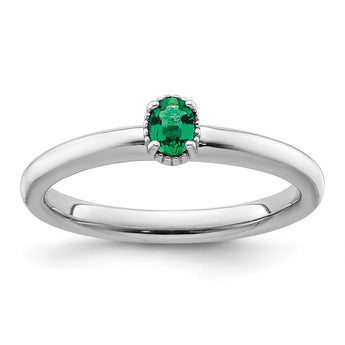Sterling Silver Stackable Expressions Created Emerald Single Stone Ring - Birthstone Company
