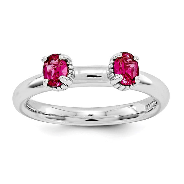Sterling Silver Stackable Expressions Created Ruby Two Stone Ring - Birthstone Company