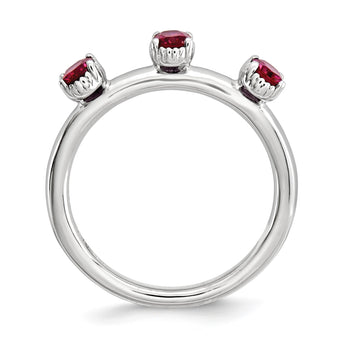 Sterling Silver Stackable Expressions Created Ruby Three Stone Ring - Birthstone Company