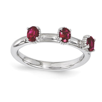 Sterling Silver Stackable Expressions Created Ruby Three Stone Ring - Birthstone Company
