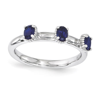 Sterling Silver Stackable Expressions Created Sapphire Three Stone Ring - Birthstone Company