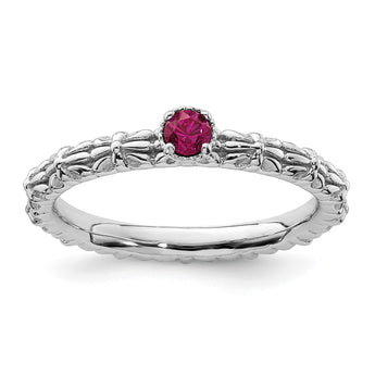 Sterling Silver Stackable Expressions Created Ruby Single Stone Ring - Birthstone Company