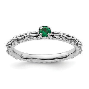 Sterling Silver Stackable Expressions Created Emerald Single Stone Ring - Birthstone Company