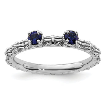 Sterling Silver Stackable Expressions Created Sapphire Two Stone Ring