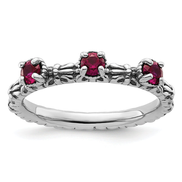 Sterling Silver Stackable Expressions Created Ruby Three Stone Ring