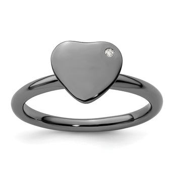 Sterling Silver Stackable Expressions Ruthenium-plated Heart Diamond Ring - Birthstone Company