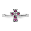 Sterling Silver Stackable Expressions Rhodium Rhodolite Garnet Cross Ring - Birthstone Company
