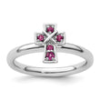 Sterling Silver Stackable Expressions Rhodium Rhodolite Garnet Cross Ring - Birthstone Company