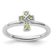 Sterling Silver Stackable Expressions Rhodium Peridot Cross Ring - Birthstone Company