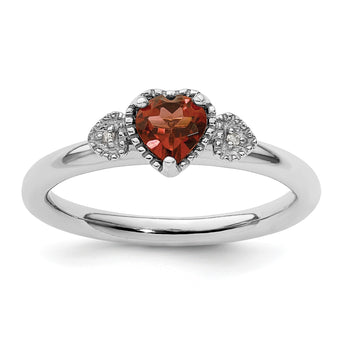 Sterling Silver Stackable Expressions Garnet & Diamond Hearts Ring - Birthstone Company