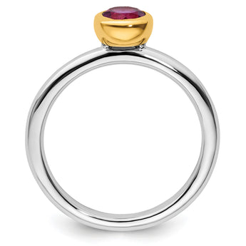 Sterling Silver Stackable Expressions w/Gold-plated Rhod. Garnet Ring - Birthstone Company