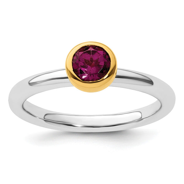 Sterling Silver Stackable Expressions w/Gold-plated Rhod. Garnet Ring - Birthstone Company