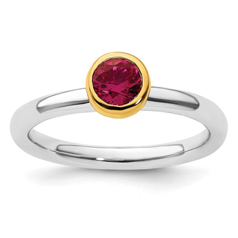 Sterling Silver Stackable Expressions w/Gold-plate Cr. Ruby Ring
