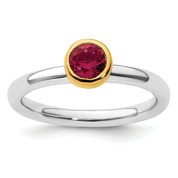 Sterling Silver Stackable Expressions w/Gold-plate Cr. Ruby Ring