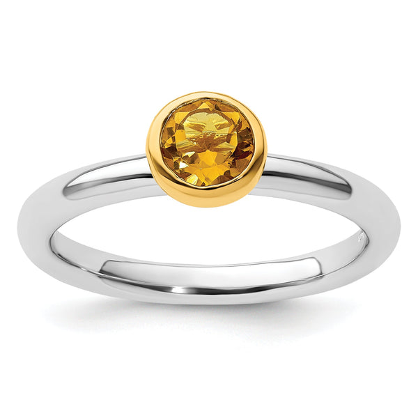 Sterling Silver Stackable Expressions w/Gold-plate Citrine Ring