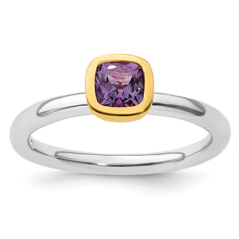 Sterling Silver Stackable Expressions w/Gold-plated Amethyst Ring - Birthstone Company