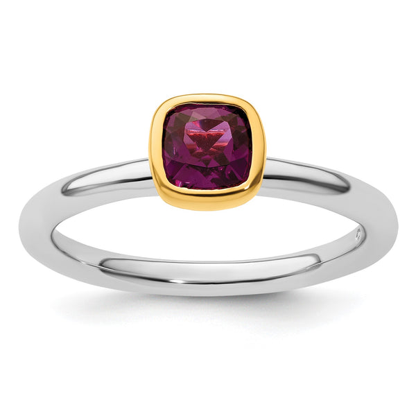 SS Stackable Expressions w/Gold-plated Rhodolite Garnet Ring - Birthstone Company