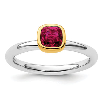 Sterling Silver Stackable Expressions w/Gold-plated Cr. Ruby Ring