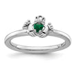 Sterling Silver Stackable Expressions Rhd. Cr. Emerald Claddagh Ring