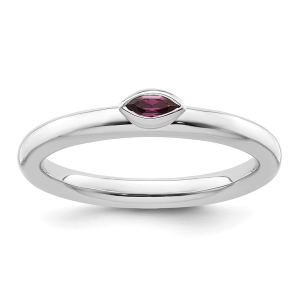 Sterling Silver Stackable Expressions Rhodium-Plated Rhodolite Garnet Ring - Birthstone Company