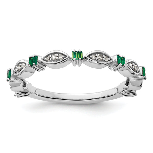 Sterling Silver Stackable Expressions Created Emerald Diamond Ring