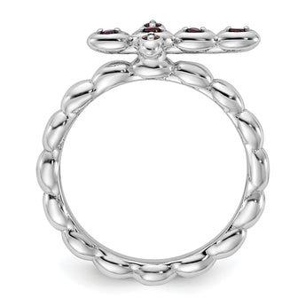 Sterling Silver Stackable Expressions Rhodium-plated Garnet Cross Ring - Birthstone Company