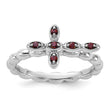 Sterling Silver Stackable Expressions Rhodium-plated Garnet Cross Ring - Birthstone Company
