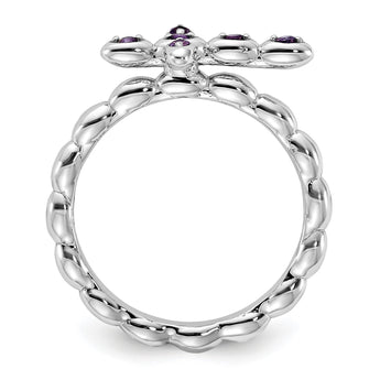 Sterling Silver Stackable Expressions Rhodium-plated Amethyst Cross Ring - Birthstone Company