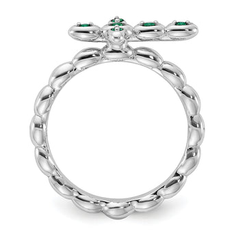 Sterling Silver Stackable Expressions Rhodium-plated Created Emerald Cross Ring - Birthstone Company