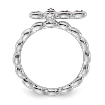 Sterling Silver Stackable Expressions Rhodium-plated Rhodolite Crossover Ring - Birthstone Company