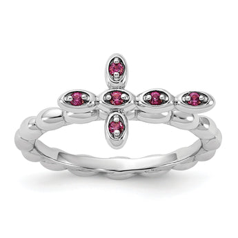 Sterling Silver Stackable Expressions Rhodium-plated Rhodolite Crossover Ring - Birthstone Company