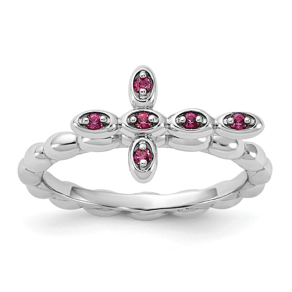 Sterling Silver Stackable Expressions Rhodium-plated Rhodolite Crossover Ring - Birthstone Company