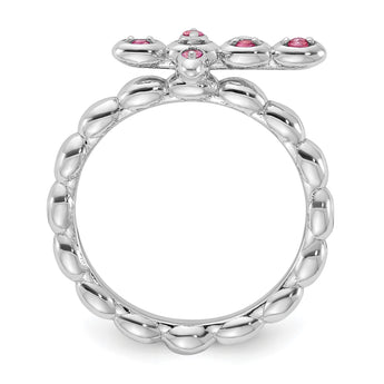 Sterling Silver Stackable Expressions Rhodium-plated Pink Tourmaline Cross Ring - Birthstone Company
