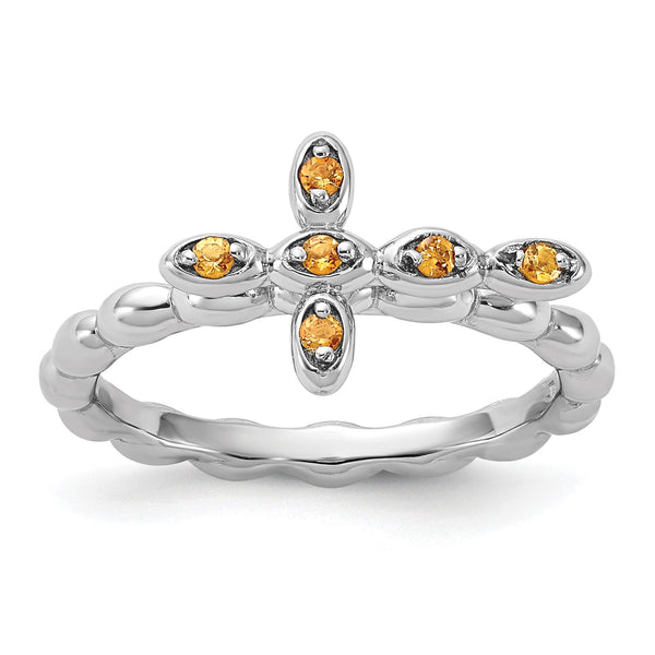 Sterling Silver Stackable Expressions Rhodium-plated Citrine Cross Ring - Birthstone Company