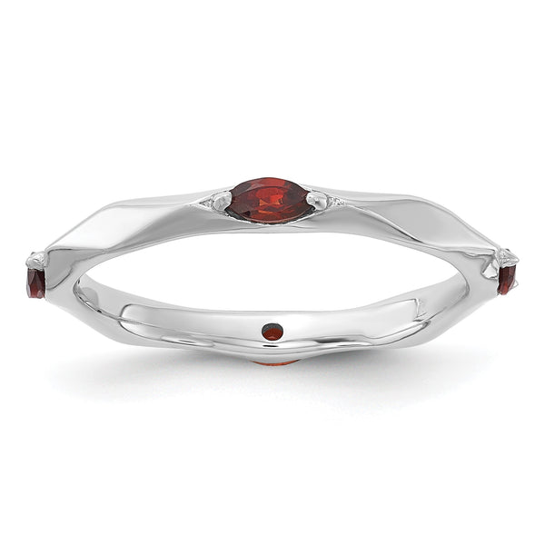 Sterling Silver Stackable Expressions Rhodium-plated Garnet Ring - Birthstone Company
