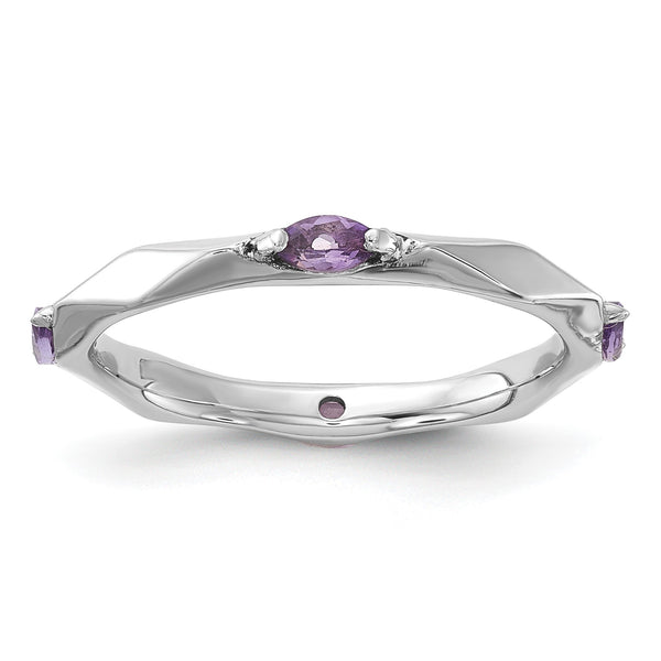 Sterling Silver Stackable Expressions Rhodium-plated Amethyst Ring - Birthstone Company