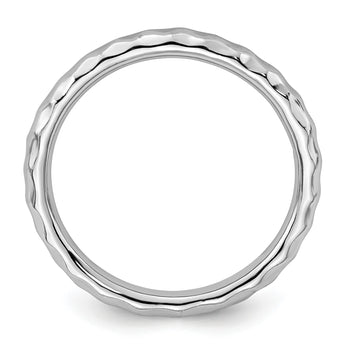 Sterling Silver Stackable Expressions Rhodium Hammered Ring - Birthstone Company