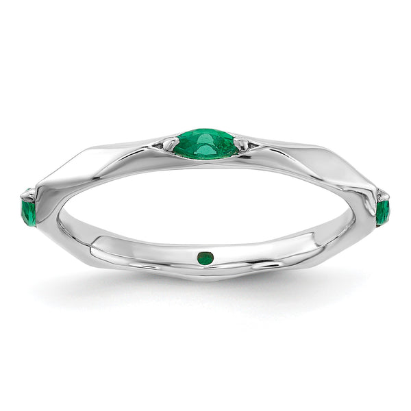 Sterling Silver Stackable Expressions Rhodium-plated Created Emerald Ring - Birthstone Company